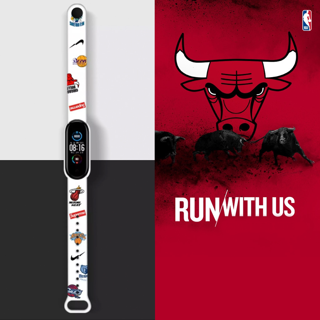 Xiaomi Mi Band 3 / Mi Band 4 / Xiaomi Mi Band 5 / Mi Band 6 "NBA" vzorovaný remienok Biela Xiaomi Mi Band 3/4